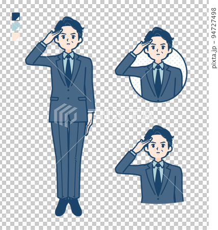 スーツのミドル男性が敬礼しているイラスト スーツのミドル男性が敬礼しているイラスト 94727498