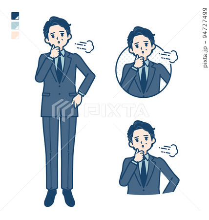 スーツのミドル男性がため息をついているイラスト 94727499