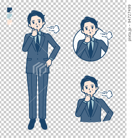 スーツのミドル男性がため息をついているイラスト 94727499