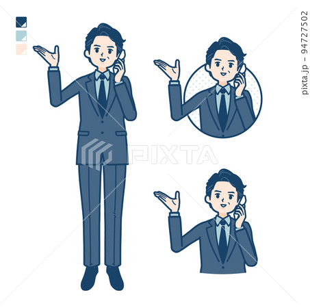 スーツのミドル男性がスマートフォンで通話しているイラスト スーツのミドル男性がスマートフォンで通話しているイラスト 94727502