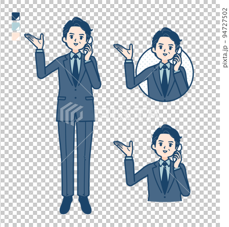 スーツのミドル男性がスマートフォンで通話しているイラスト スーツのミドル男性がスマートフォンで通話しているイラスト 94727502
