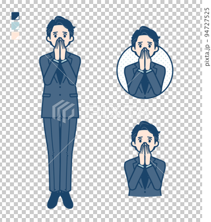 スーツのミドル男性が驚き不安な様子になっているイラスト 94727525