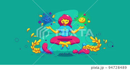 Emotional balance concept, calm woman meditate Emotional balance concept, calm woman meditate 94728489
