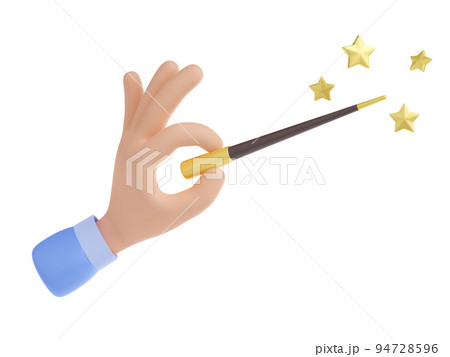 3d wizard hand hold magic wand with golden stars 94728596