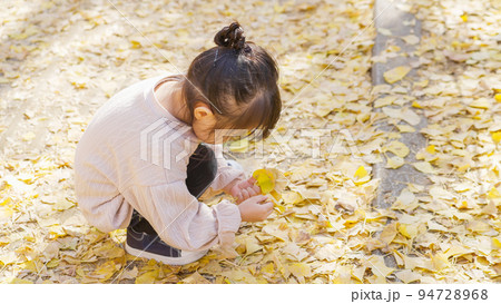 イチョウ並木を観光する子供(育児・子育て) イチョウ並木を観光する子供(育児・子育て) 94728968