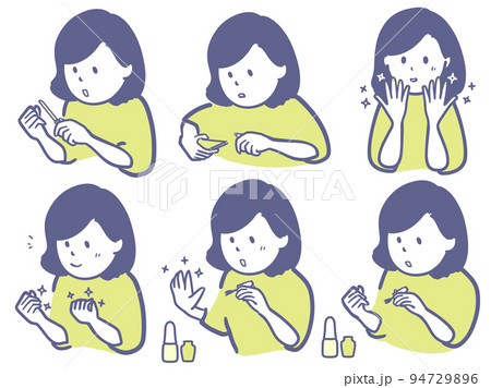 ネイルケアする女性のイラストセット 94729896