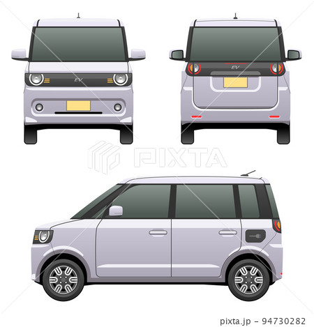 3方向から見た車のイラスト(EV軽ハイトワゴン) 3方向から見た車のイラスト(EV軽ハイトワゴン) 94730282