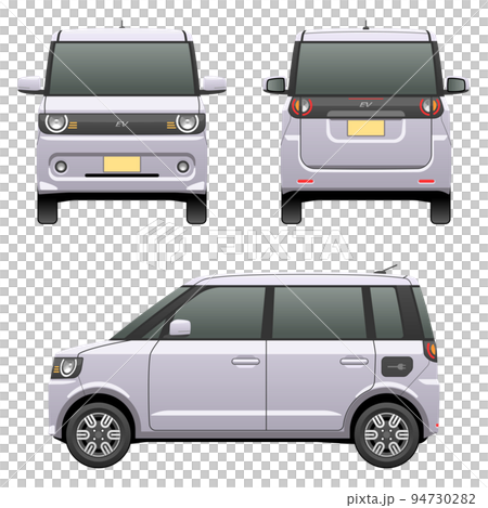 3方向から見た車のイラスト(EV軽ハイトワゴン) 3方向から見た車のイラスト(EV軽ハイトワゴン) 94730282