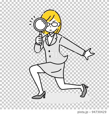 Illustration of a businesswoman with a magnifying glass Illustration of a businesswoman with a magnifying glass 94730429