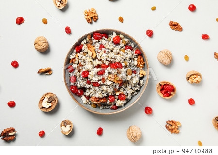 Concept of Orthodox Christmas food, Kutya, top view Concept of Orthodox Christmas food, Kutya, top view 94730988