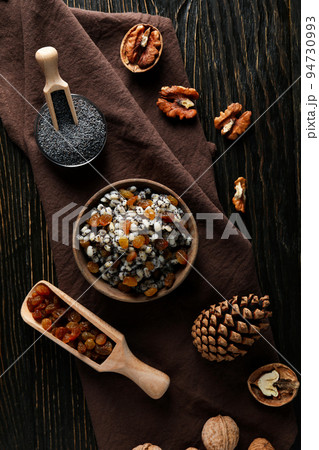 Concept of Orthodox Christmas food, Kutya, top view 94730993
