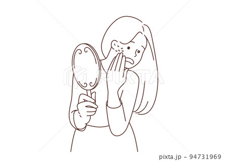Stressed woman worried about acne  94731969