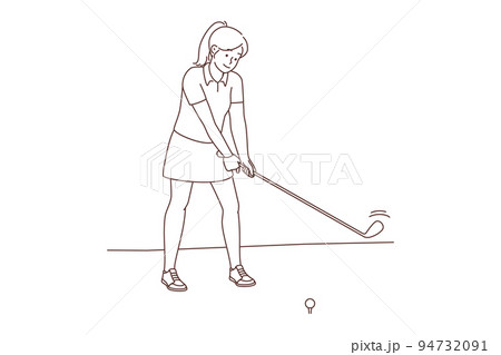 Woman playing golf on field 94732091