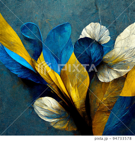 Blue and yellow abstract flower Illustration. 94733578