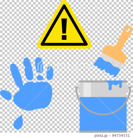 ペンキが付いた手形と注意マーク 94734531