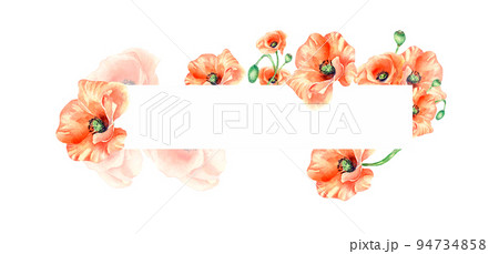 Frame with meadow red flowers watercolor illustration isolated. 94734858