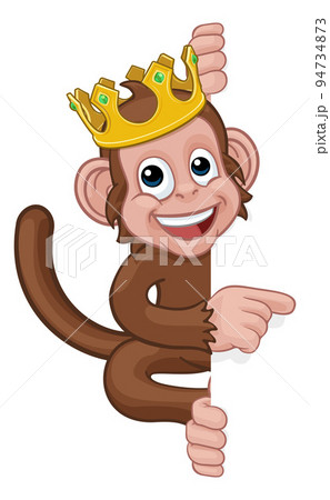 Monkey King Crown Cartoon Animal Pointing At Sign Monkey King Crown Cartoon Animal Pointing At Sign 94734873