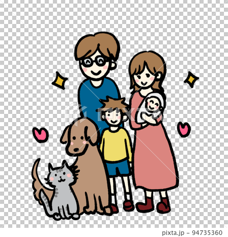 幸福的家庭和狗貓插畫 94735360