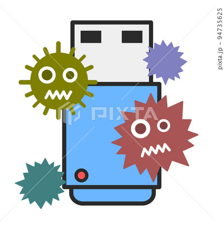 重要なデータを記録するUSBメモリがウイルス感染したイラスト 重要なデータを記録するUSBメモリがウイルス感染したイラスト 94735625
