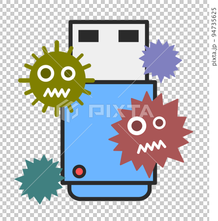 重要なデータを記録するUSBメモリがウイルス感染したイラスト 重要なデータを記録するUSBメモリがウイルス感染したイラスト 94735625