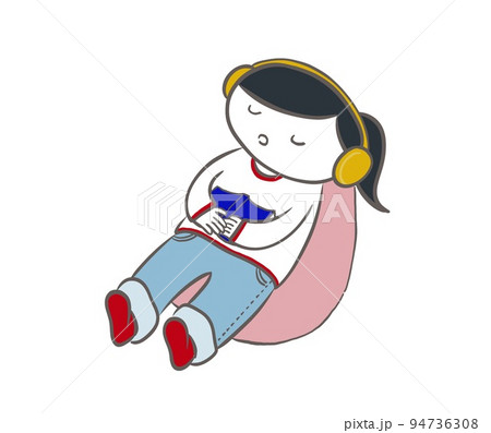 音楽を聴きながら本を読んでいたら寝てしまった女の子 94736308