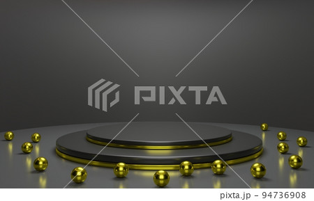 black podium with golden balls in the black room.3d rendering. black podium with golden balls in the black room.3d rendering. 94736908