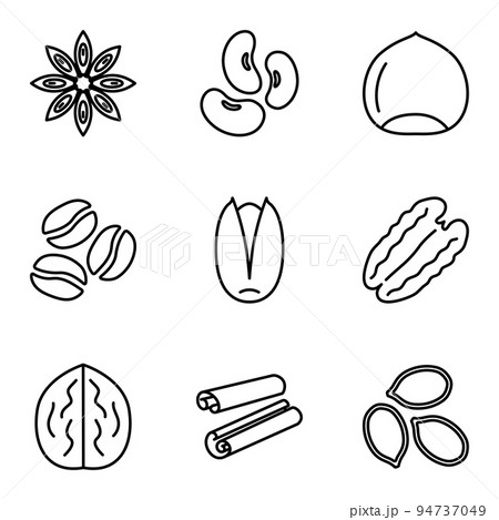 Nuts, seeds and beans elements icon set. Pictogram isolated on a white background. Nuts, seeds and beans elements icon set. Pictogram isolated on a white background. 94737049