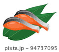 笹の葉を敷いた鮭の切り身のイラスト 94737095