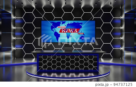 wood table and lcd background in the news studio room.3d rendering. wood table and lcd background in the news studio room.3d rendering. 94737125