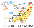 秋の新潟県の観光地のシンプル線画イラストマップ 94738168