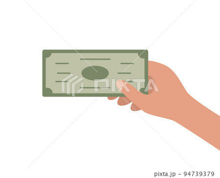 The hand holds a dollar bill. Cash payment, purchase transaction. Vector illustration in a flat style 94739379