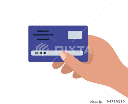 Hand holds a plastic bank card. Payment by credit card, purchase. Vector illustration in a flat style 94739380