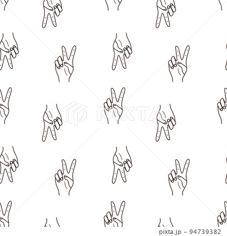 Seamless pattern hand gesture showing two...のイラスト素材 [94739382] - PIXTA