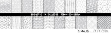 Geometric set of seamless gray and white patterns. Simpless vector graphics. Geometric set of seamless gray and white patterns. Simpless vector graphics. 94739706