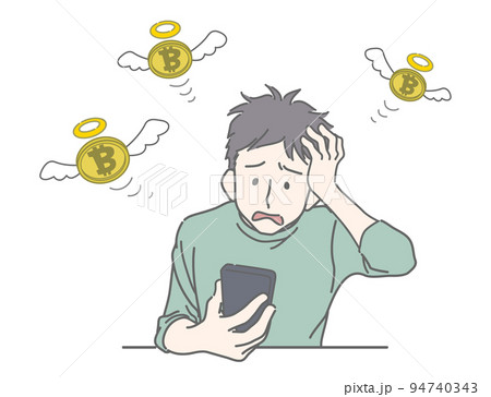 仮想通貨で失敗・損をして頭を抱える若い男性 94740343