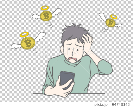 仮想通貨で失敗・損をして頭を抱える若い男性 94740343