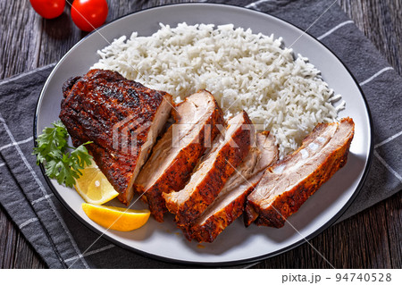 roast baby back pork meaty ribs with basmati rice roast baby back pork meaty ribs with basmati rice 94740528