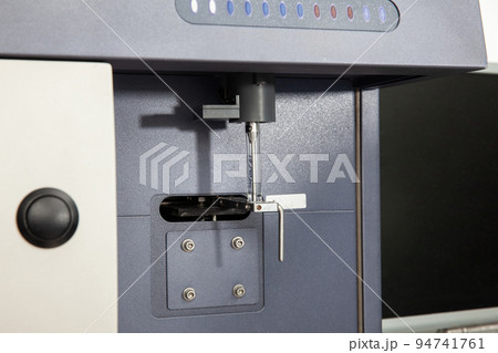 Test tube containing a patient sample loaded on the flow cytometer ready for analysis. Flow cytometer Test tube containing a patient sample loaded on the flow cytometer ready for analysis. Flow cytometer 94741761