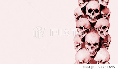Pile of old human skull halloween background 94741845