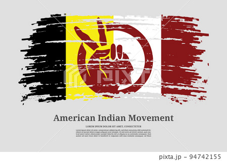 American Indian Movement flag with brush stroke effect and information text poster, vector 94742155