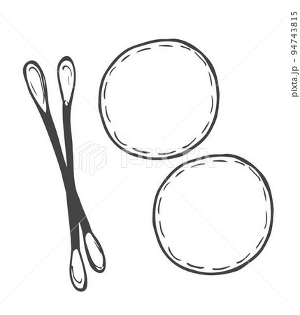 Cosmetic cotton pads and sticks icon in doodle style Cosmetic cotton pads and sticks icon in doodle style 94743815