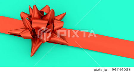 Realistic decorative bow or ribbon for gift box isolated on green background. 94744088