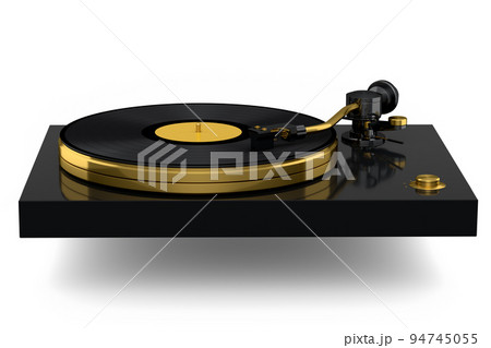 Vinyl record player or DJ turntable with retro vinyl disk on white background. 94745055