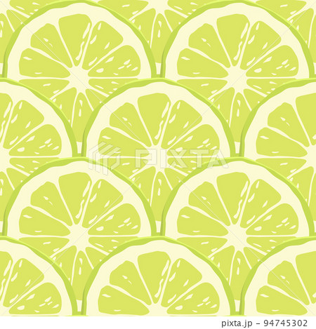 Vector Citrus Fruit Seamless Pattern with Green Lime Round Pieces. Design Element for Wallpapers, Invitations, Cards, Prints, Web, Gifts, Textile, Apparel. Fruit Print, Freshness Concept, Lemonade 94745302