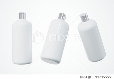 Different views of plastic shampoo bottle 3D render isolated on white background, cosmetic hair care product design concept and branding ready mockup Different views of plastic shampoo bottle 3D render isolated on white background, cosmetic hair care product design concept and branding ready mockup 94745555