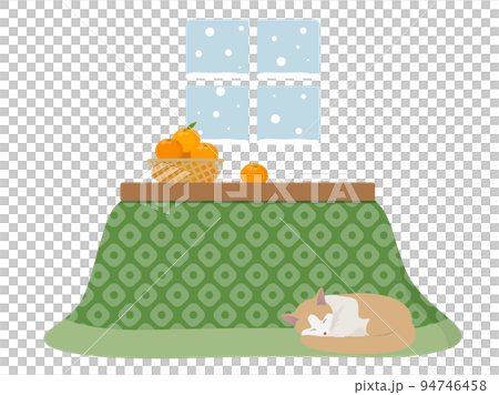 冬の部屋_こたつとみかんと猫 94746458