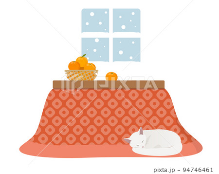 冬の部屋_こたつとみかんと猫 94746461