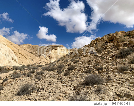 Wadi Hawarim - a dry bed among the mountains in the Negev desert 94746542
