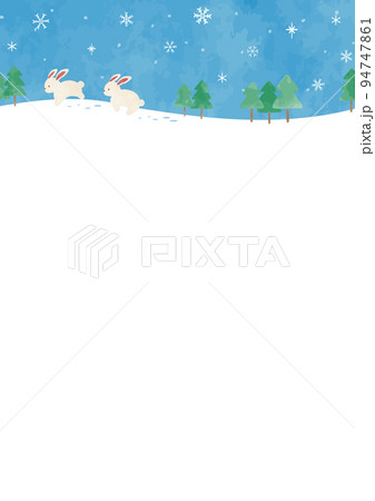 ほのぼの可愛い手描きのウサギと冬の風景 94747861