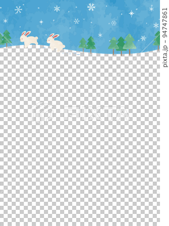 Warm and cute hand-painted rabbit and winter landscape 94747861